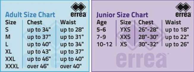 Errea Size Chart